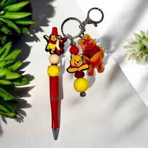 Pooh Handmade Beaded Ballpoint Pen & Matching Keychain